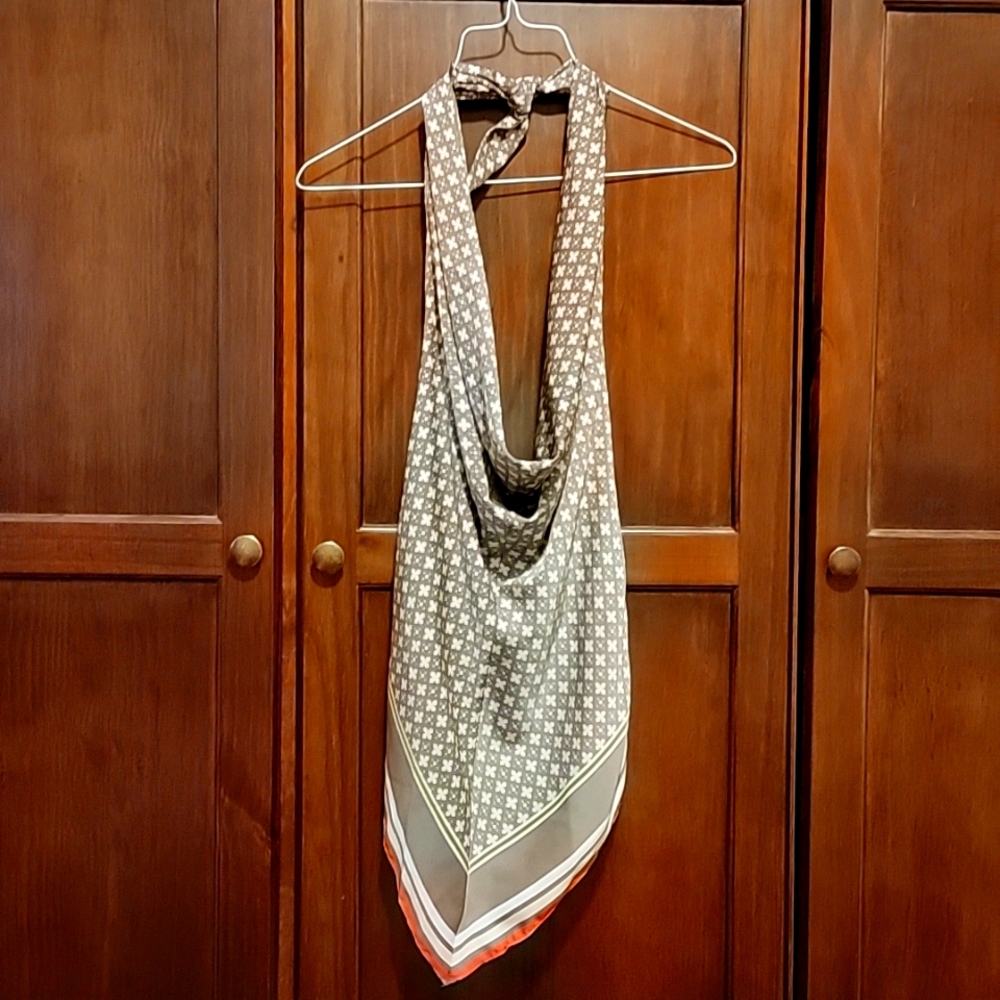 Victoria's Secret Gray Patterned Halter Scarf Tank with Coral Trim